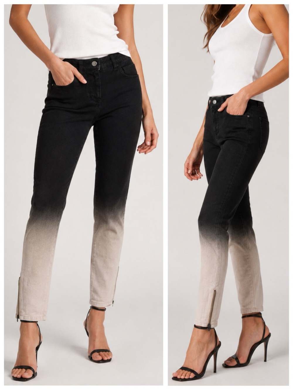 Stella McCartney Ombre Gradient Dip-Dye Denim Jeans, Black & Cream sz. 25